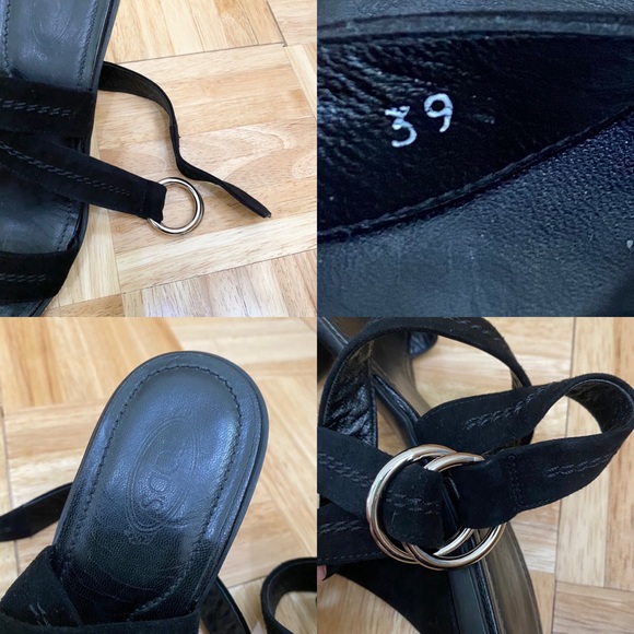 TOD’S Black Suede Leather Ankle Wrap Buckle Strap Heel Open Toe Sandals Size 39 - Picture 15 of 16